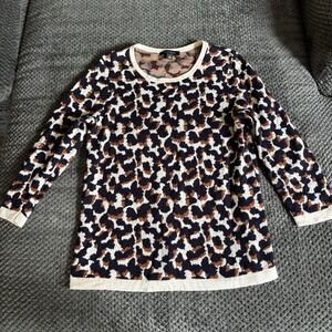 Ann‎ Taylor Sweater Womens Medium Leopard Navy Brown Long Sleeve Knit Wool Blend